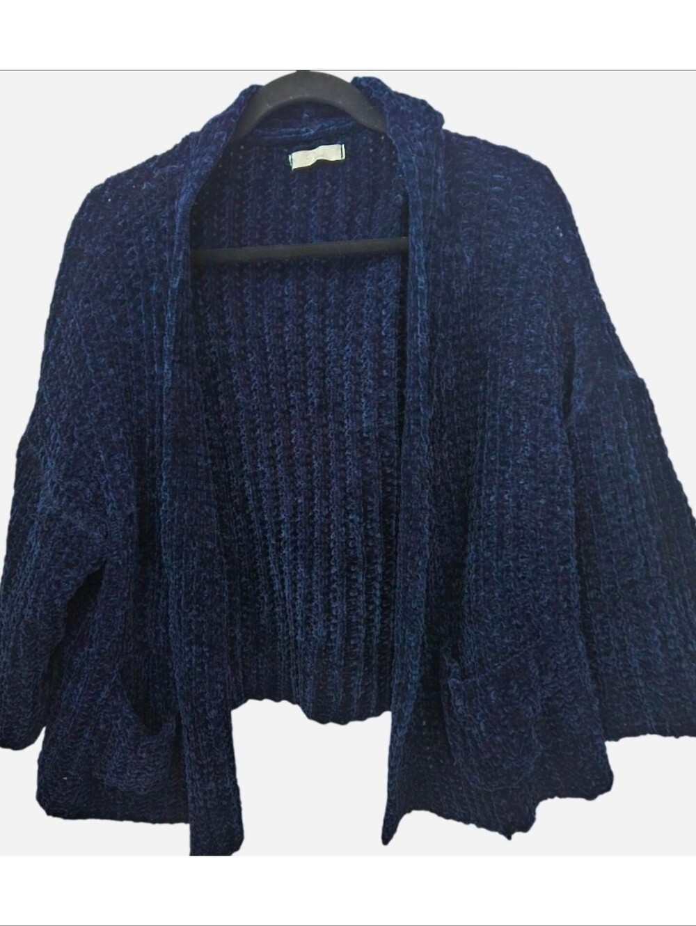Baci Made in Italy Plush Navy Blue Chenille Open Front Ribbed Cardigan - M/L